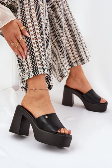 Sieviešu Čības no eko ādas ar papēdi Un platforma melnas krāsas Tamirella