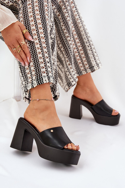 Sieviešu Čības no eko ādas ar papēdi Un platforma melnas krāsas Tamirella