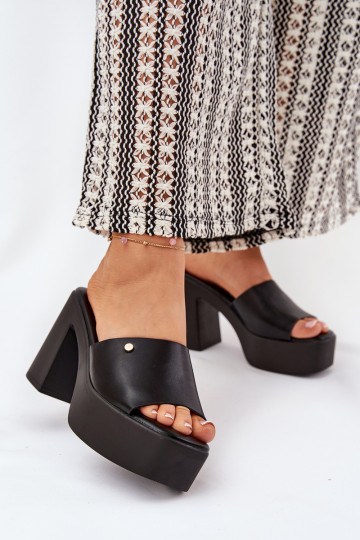 Sieviešu Čības no eko ādas ar papēdi Un platforma melnas krāsas Tamirella 2