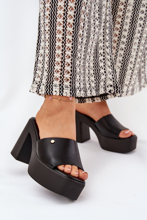 Sieviešu Čības no eko ādas ar papēdi Un platforma melnas krāsas Tamirella
