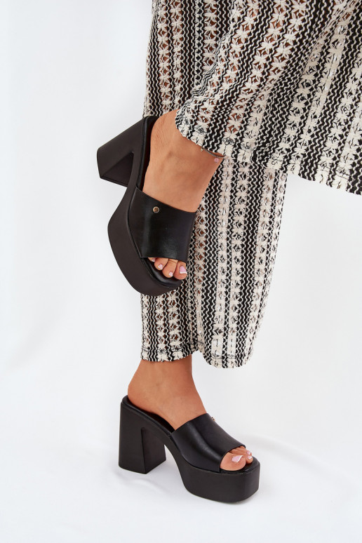 Sieviešu Čības no eko ādas ar papēdi Un platforma melnas krāsas Tamirella