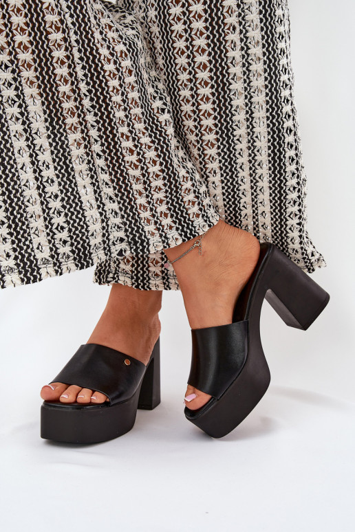 Sieviešu Čības no eko ādas ar papēdi Un platforma melnas krāsas Tamirella