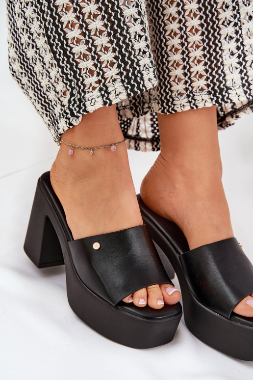 Sieviešu Čības no eko ādas ar papēdi Un platforma melnas krāsas Tamirella