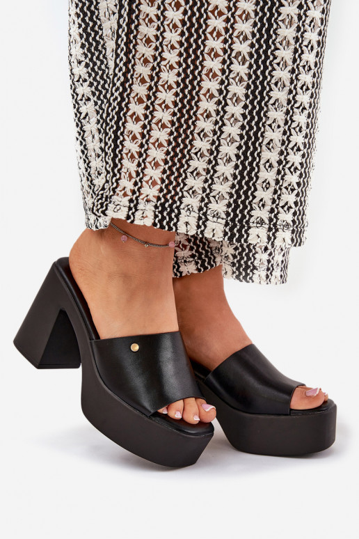Sieviešu Čības no eko ādas ar papēdi Un platforma melnas krāsas Tamirella