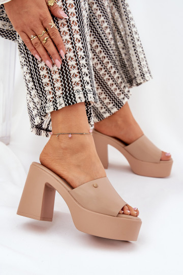 Sieviešu Čības no eko ādas ar papēdi Un platforma Haki krāsas Tamirella