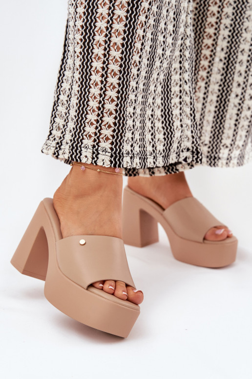 Sieviešu Čības no eko ādas ar papēdi Un platforma Haki krāsas Tamirella