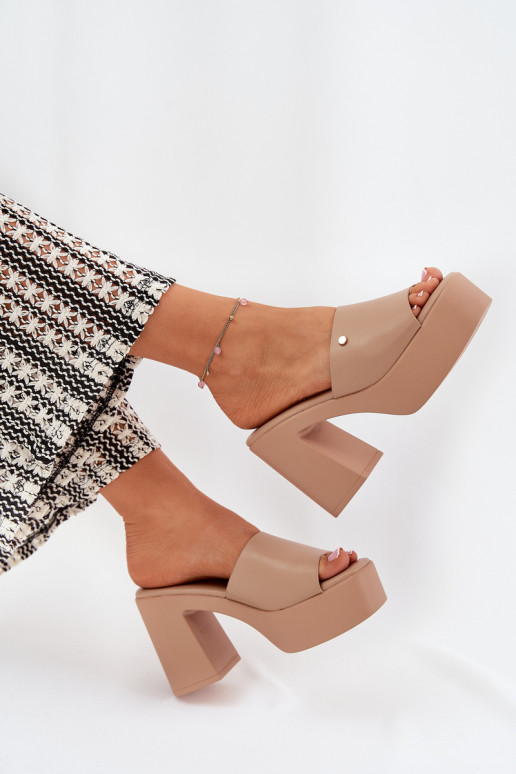 Sieviešu Čības no eko ādas ar papēdi Un platforma Haki krāsas Tamirella