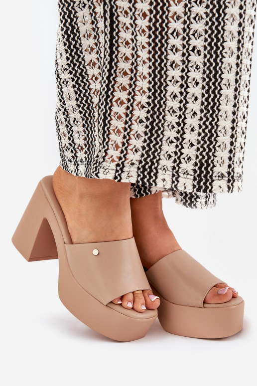 Sieviešu Čības no eko ādas ar papēdi Un platforma Haki krāsas Tamirella