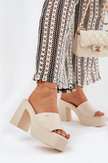 Sieviešu Čības no eko ādas ar papēdi Un platforma Ziloņkaula krāsas Tamirella