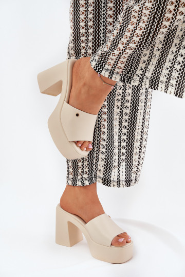 Sieviešu Čības no eko ādas ar papēdi Un platforma Ziloņkaula krāsas Tamirella 2