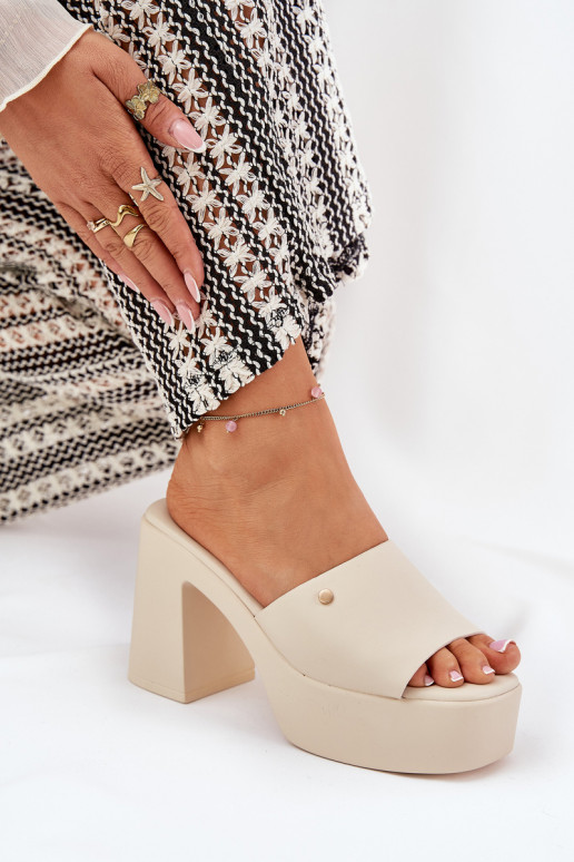 Sieviešu Čības no eko ādas ar papēdi Un platforma Ziloņkaula krāsas Tamirella