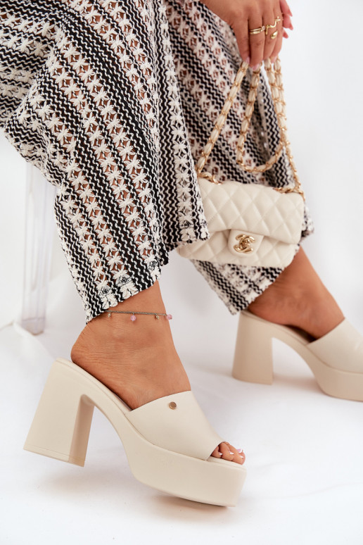 Sieviešu Čības no eko ādas ar papēdi Un platforma Ziloņkaula krāsas Tamirella