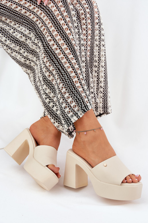 Sieviešu Čības no eko ādas ar papēdi Un platforma Ziloņkaula krāsas Tamirella