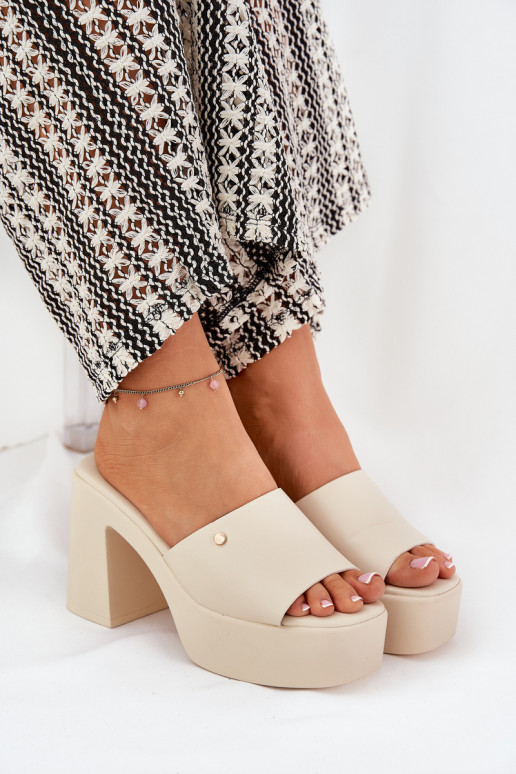 Sieviešu Čības no eko ādas ar papēdi Un platforma Ziloņkaula krāsas Tamirella