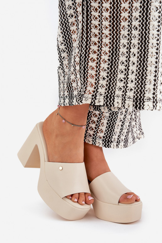 Sieviešu Čības no eko ādas ar papēdi Un platforma Ziloņkaula krāsas Tamirella