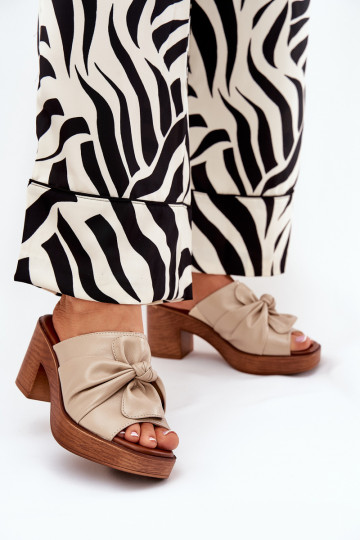 sieviešu čības ar papēdi no eko ādas smilšu krāsas Kikilla 2