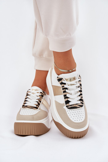Sneakers modeļa apavi Sieviešu ar platformu Dzīvnieku raksts smilšu krāsas-Zelta krāsas Telanila 2