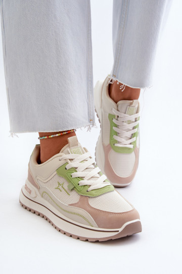 Sneakers modeļa apavi Sieviešu Big Star NN274A091 smilšu krāsas-Zaļas krāsas