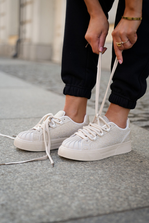 Sneaker stila apavi Moteriškas ar dekorāciju ar platformu smilšu krāsā Sneaker stila apavi Moteriškas ar dekorāciju ar platformu smilšu krāsā